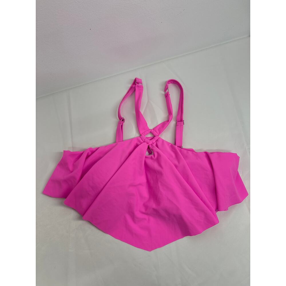 NEW Women’s pink two piece swimsuit bikini set Sz Large high cut leg ruffle trim - Picture 3 of 8